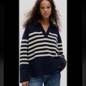 GAPFisherman GAP 24/7 Split-Hem Polo Navy and White Striped Sweater